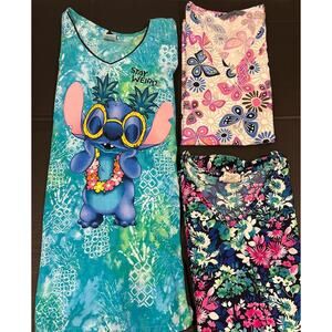 Scrub Top Women's Size 3XL XXXL Lot Of 3 Disney Stitch Butterfly Flowers Medical